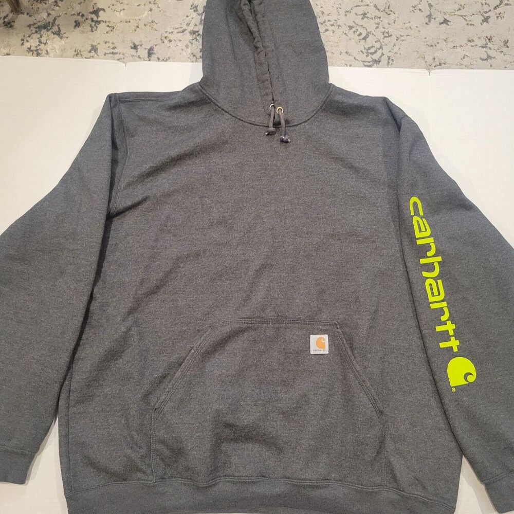Carhartt mens Hooded midweight Logo Sweatshirt sz xxl with green print